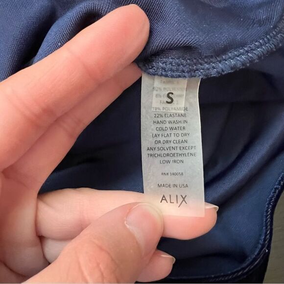 ✨ Alix Nyc Midnight Blue Velvet Asymmetric Mockneck Thong Carmine Bodysuit Small - Picture 10 of 13